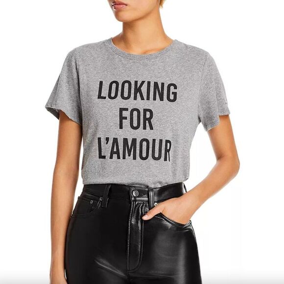 Cinq a Sept heathered grey black graphic Looking For L'Amour short sleeve tee - Picture 1 of 6